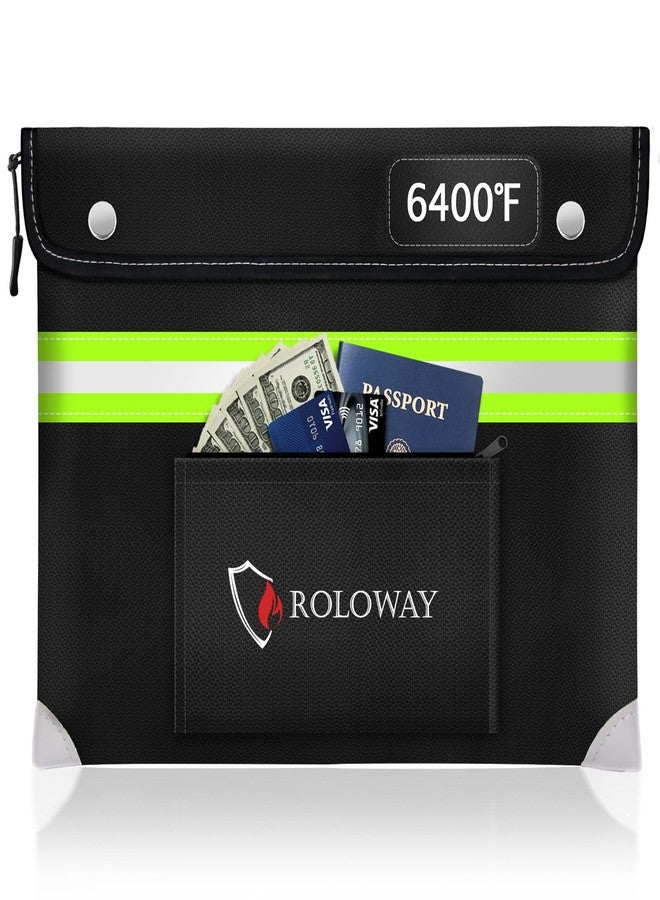 ROLOWAY Upgraded Fireproof Document Bag (14.5 x 11.5 inch) with 6400℉ Aluminum Foil Layer, Fireproof Safe Bag for Documents with Front Pocket and Reflective Strip - Image 1